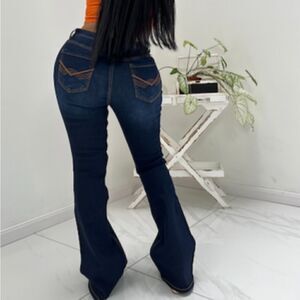 Flamingo jeans, flares, denim, size large, butt lift, dark blue,Stretch, new